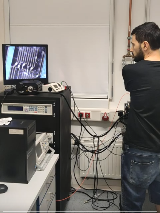 Emad Najafidehaghani has made tungsten disulfide devices with the help of e-beam lithography with the help of his colleague in the clean room
